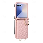 baratos Capa Samsung-telefone Capinha Para Samsung Galaxy Z Flip 7 Z Virar 6 Z Flip 5 Z Flip 4 Capa traseira com cordão Pata de Apoio Slot para cartão Retro TPU Couro PU
