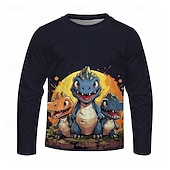 billiga Pojkens 3D-djur-Pojkar 3D Tecknat Dinosaurie T-shirt Långärmad Vår Höst Mode Grundläggande Barn 4-12 år Rund hals Utomhus Ledigt Dagligen Normal