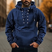 economico felpe con cappuccio da uomo di base-Per uomo Felpa con cappuccio Nero Verde militare Blu Cachi Grigio Con Cappuccio Semplice Allacciato Tasca Sport &amp; Outdoor Quotidiano Ferie Poliestere Streetwear Essenziale Casual Primavera Autunno