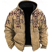 baratos Hoodies Étnicos Vintage-Homens Tribal Étnico Moletom Moletons Esportes Étnico Manga Longa Com Capuz Férias Feriado Streetwear Azul Marron Bolsos Imprimir Primavera &amp; Outono Designer