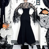 levne Šaty-gotický Maxi Šaty Top s pokrčením ramen Zvonové Čerodějnice Morticia Addamsová Krajka Samet Květinový Maškarní kostým Dámské Fantazie předvečer Všech svatých Karneval Výkon Párty Dospělí Vrchní deska