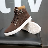 cheap Men&#039;s Sneakers-Men&#039;s Tan Faux Leather High-Top Sneakers with Lace-Up Design, Stylish Casual Shoes for Walking, Work and Weekend Outfits
