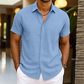 economico Casual da lavoro-Per uomo Camicia Camicia di lino Camicia Estiva Camicia button-down Camicia casual Camicia da Spiaggia Semplice Vacanza Casuale Nero Bianco Rosa Blu Manica Corta Colletto Estate Abbigliamento