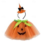 billige Jenters Halloween-kostymer-Barn Jente Skjørt Gresskar søt stil Lapper utendørs 4-12 år Vinter Svart Gul Oransje
