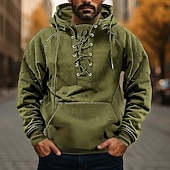 economico felpe con cappuccio da uomo di base-Per uomo Felpa con cappuccio Nero Verde militare Blu Cachi Grigio Con Cappuccio Semplice Allacciato Tasca Sport &amp; Outdoor Quotidiano Ferie Poliestere Streetwear Essenziale Casual Primavera Autunno