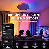 זול אורות חכמים לבית-גוף תאורת תקרה חכם RGB LED 2700lm עובד עם Alexa 2700k-6500k גוף תאורה להתקנה שטוחה צבעים DIY WiFi ניתן לעמעום גוף תאורה סביבתי נמוך לחדר שינה, סלון, מסיבה