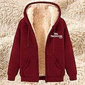 baratos Moletom com capuz de lã-Homens Full Zip Hoodie Moletom com zíper Casaco de lã Moletom de lã Adamascado Preto Vinho Vermelho Azul Com Capuz Tecido Letra Estampas Abstratas Zíper Bolsos Casual Diário Para Noite Poliéster