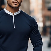 billiga grundläggande t-shirts-Herr T-shirt Långärmad Rund hals Hög krage Vinter Vår &amp; Höst Alla årstider Ensfärgat Färgblock Dagligen Modern Dragkedja Crewneck falska två stycken Utomhus Casual Ledigt Marin Topp t-shirt för män