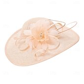 billige Festhatter-Hatter Sinamay Solhatt Bryllup Ferie Te Fest Hesteløp cocktail Elegant Årgang Solbeskyttelse Med Blomster Hodeplagg Hodeplagg