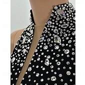 billige Figur skating kjoler-Kunstløpskjole dame jenteskøytekjole svart åpen rygg asymmetrisk fald netting høy elastisitet treningsklær konkurranse skøyteklær klassisk krystall / strass ermeløs skøyting figur