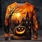 cheap Halloween Hoodies &amp; Sweatshirts-Halloween Men&#039;s Pumpkin Sweatshirt Punk Party Long Sleeve Crew Neck Vacation Purple Orange Crewneck 3D All Seasons Designer