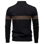 baratos Suéteres e Cardigans Elite Masculinos-Homens Pulôver Tricotar Tops regulares Half Zip Listas Tecido Colarinho Clerical Legal Pulôver Escola Férias Roupa Primavera Outono Preto Azul Marinho Escuro S M L
