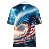  4th of July 2026 250th Men's American US Flag Spray Polo Short Sleeve Polo Shirts Lapel Casual Athleisure Festival Outfit 3D Print Buttons Summer Blue
