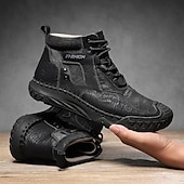 baratos Botas de cano curto-Botas casuais masculinas de couro sintético marrom de cano alto com sola de borracha antiderrapante - calçados duráveis para caminhadas ao ar livre, viagens e uso diário