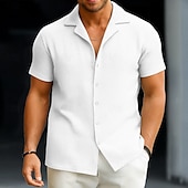 economico camicia da uomo con bottoni-Per uomo Camicia Estiva Camicia button-down Camicia casual Camicia con Colletto Camicia a maglia a nido d&#039;ape Bianco Giallo Rosso Blu Manica Corta Semplice Testurizzato Dentellato Collo ripiegato