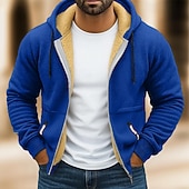 abordables Sudadera con capucha de vellón-Hombre Sudadera Sudadera con capucha y cremallera completa Sudadera con capucha de lana Sudadera con capucha forrada de polar Rojo tinto Negro Blanco Verde Ejército Azul Marino Con Capucha Plano