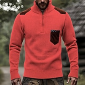 preiswerte Herrenpullover-Herren Pullover Pullover mit Viertelreißverschluss Strickpullover Gerippt Stricken Normale Oberteile Spleißen Gestrickt Farbblock Stehkragen Mode Lässig Urlaub Alltagskleidung Bekleidung Herbst Winter
