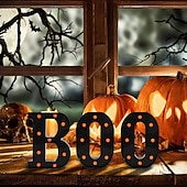 ieftine Lumini decorative-Lumini de Halloween cu litere, lumini luminoase în formă de boo, decor, lumini, ornamente pentru birou, fantomă, festival, atmosferă interioară, aspect