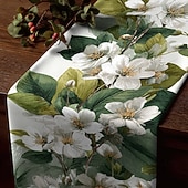 abordables Manteles-1 camino de mesa con estampado de flores, decoración de mesa rectangular para comedor, banquetes y uso al aire libre.
