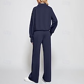 رخيصةأون بدلات رياضية-نسائي بدلة رياضية بنطلونات بنطلون واسع الساق دانتيل جيب لون سادة أطقم ملابس رياضية الخريف أسود أبيض الصالة الرياضية رياضات ركض ضد الهواء كم طويل رياضة ألبسة رياضية قابل للبسط عادي