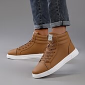 cheap Men&#039;s Sneakers-Men&#039;s Green Faux Leather High-Top Sneakers with Black Sole, Fashion Lace-Up Casual Shoes for Streetwear, Parties and Daily Wear