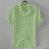 cheap Business Casual-Men&#039;s Shirt Linen Shirt Casual Shirt Cotton Shirt Plain Vacation Street Black White Pink Blue Short Sleeve Turndown Summer Clothing Apparel Button-Down