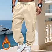 baratos Carga-Homens Calças Esportivas Calças de lã Corredor Calças de inverno Calça de moletom cargo Com Cordão Bolsos Cintura elástica Tecido Conforto Quente Esportes Diário Moda Casual Preto Branco