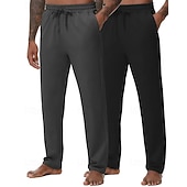 お買い得  スウェットパンツ-マルチパック 2個 男性用 ブラック+ダークグレー スウェットパンツ ズボン ドローストリング 弾性ウエスト 平織り バケーション デイリーウェア ポリエステル 春