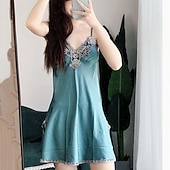 voordelige Nachtkleding-Dames Kanten lingerie Sexy lingerie Satijnen zijden pyjama's KantNightwearSpandex Polyester Afspraakje Weekend Effen Sexy blauw Zwart Blozend Roze Rood Zomer