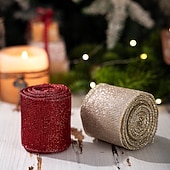 abordables Emballage cadeau-3 rouleaux de ruban de Noël câblé, nœud décoratif à faire soi-même, ruban de satin en maille rouge, décoration de boîte cadeau, fournitures d&#039;artisanat de vacances, ornement d&#039;arbre de Noël et