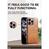 お買い得  iPhone用ケース-電話 ケース 用途 16 15 14 Pro Max Plus 16e 13 Pro Max バックカバー 耐衝撃 レトロ風 TPU PUレザー