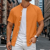 economico Strada-Per uomo Camicia Camicia di lino Camicia con colletto alla coreana Camicia Estiva Abbigliamento da spiaggia Camicia con Bottoni Semplice Vacanza Crociera Nero Bianco Arancione Grigio Manica Corta