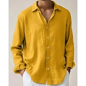 economico camicia da uomo con bottoni-Per uomo Camicia Camicia Estiva Camicia casual Camicia da Spiaggia Camicia con Bottoni Giallo Rosso Verde Manica Lunga Semplice Bavero Vacanza Camicia hawaiana Abbigliamento Poliestere Moda Casual