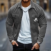 economico giacca camicia da uomo-Per uomo Animale Cavallo Camicia di Velluto a Coste Giacca camicia Sopracamicia Manica Lunga Casual All&#039;aperto Abbigliamento Quotidiano Autunno Inverno Collo ripiegato Bottonato Caldo Giacca con
