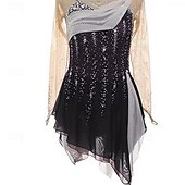 preiswerte Eiskunstlaufkleider-Eiskunstlaufkleid Damen Mädchen Eislaufen Kleid Schwarz Patchwork Daumenloch Netzstoff Spandex Dehnbar Training Übung Professionell Eiskunstlaufkleidung Thermowarm Kristall / Strass Langarm Eislaufen