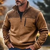 baratos Suéteres básicos-Homens Moletom Moletom com capuz Estacionar Moletom com zíper Verde Tropa Marron Cinzento Colarinho Clerical Tecido Patchwork Desportos e Ar livre Casual Diário Roupa de rua Legal Roupa de Esporte