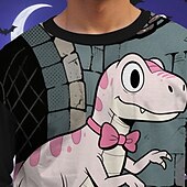 billiga Pojkes Halloween kostymer-Halloween Pojkar 3D Tecknat Pumpa Dinosaurie T-shirt Långärmad Vår Höst Mode Grundläggande Barn 4-12 år Rund hals Utomhus Ledigt Dagligen Normal
