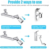  Extensión de aireador de grifo giratorio de 1440°, latón macizo, 2 modos de rociado, conector de grifo de agua giratorio a prueba de salpicaduras para lavabo de baño