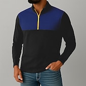 preiswerte T-Shirt mit Waffelstrick-Herren Waffelhemd T Shirt Halb-Zip-Shirt T-Shirt Langarm Viertelreißverschluss Herbst Frühling &amp; Herbst Farbblock Texture Mode Designer Basic Patchwork Farbblock Urlaub Straße Lässig Schwarz Koffee