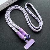 baratos Cordões de telefone e pulseiras-Corda trançada de três fios colorida da moda para meninas, corda diagonal cruzada, anti-perda e resistente, chaveiro para celular, corda de pendurar de cor sólida