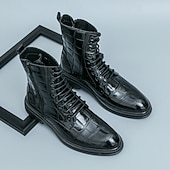 levne Dámské boty-Pánské hnědé šněrovací boty s krokodýlím vzorem, vintage business casual boty do kanceláře a na formální příležitosti