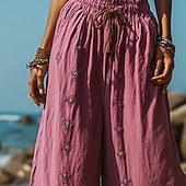 economico gamba larga e vita alta-Per donna Gamba larga Pantaloni Pantaloni Palazzo Moda Boho Lunghezza intera Vita Alta Fiore Coulisse Elastico in vita Stampato Traspirabilità Confortevole Streetwear Abbigliamento quotidiano Uscire