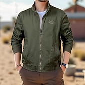 preiswerte Hemdjacke für Herren-Herren Hemdjacke Winterjacken Einfach Urlaub Alltagskleidung Schwarz Armeegrün Langarm Stehkragen Herbst Winter Bekleidung Reißverschluss