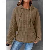economico Felpe e Sweatshirt Texturizzati-Per donna Felpa con cappuccio Casual Comodo Manica Lunga Con Cappuccio Top Regolari Casuale Tasca Frontale Marrone rossastro Nero Bianco Giallo Rosa Autunno Inverno
