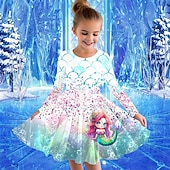 billiga 3D Cartoon Dresser-Flickor 3D Sjöjungfru Klänning Långärmad Sommar Vår Semester Dagligen Helgdag Prinsessa Skön Ljuv Barn 4-12 år Vardagsklänning A linjeklänning Knälång Normal