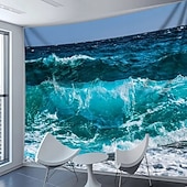 Massive Summer Ocean Wave Landscape Photo Wall Tapestry  High Definition Digital Print on Polyester Fabric, Modern Coastal Wall Hanging for Living Room, Bedroom, Office, or Party Decor, Easy to hang4