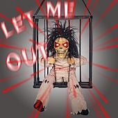 economico Halloween-Decorazione animata di Halloween, 1 pezzo di clown urlante attivato dal sensore di movimento in gabbia con occhi luminosi, spettrale oggetto di scena fantasma prigioniero per decorazioni da