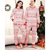 お買い得  親子お揃い服-ファミリールック パジャマ クリスマス柄 家 プリント ルビーレッド 長袖 活発的 マッチング衣装