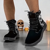 olcso Férfi cipők-férfi lángoló koponya mintás harci csizma – gótikus punk fűzős bokacsizma halloweenre, cosplayre, koncertekre és utcai viseletre