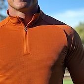 preiswerte Klassisches Poloshirt für Herren-Herren Waffel-Poloshirts Viertel-Reißverschluss-Poloshirt Outdoor Lässig Viertelreißverschluss Langarm Mode Modern Einfarbig Texture Gestrickt Frühling &amp; Herbst Ganzjahres Normale Passform Orange